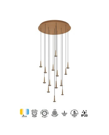 ANDRÓMEDA * Colgante Redondo 14xLED 5W 3000K W/T Cristal